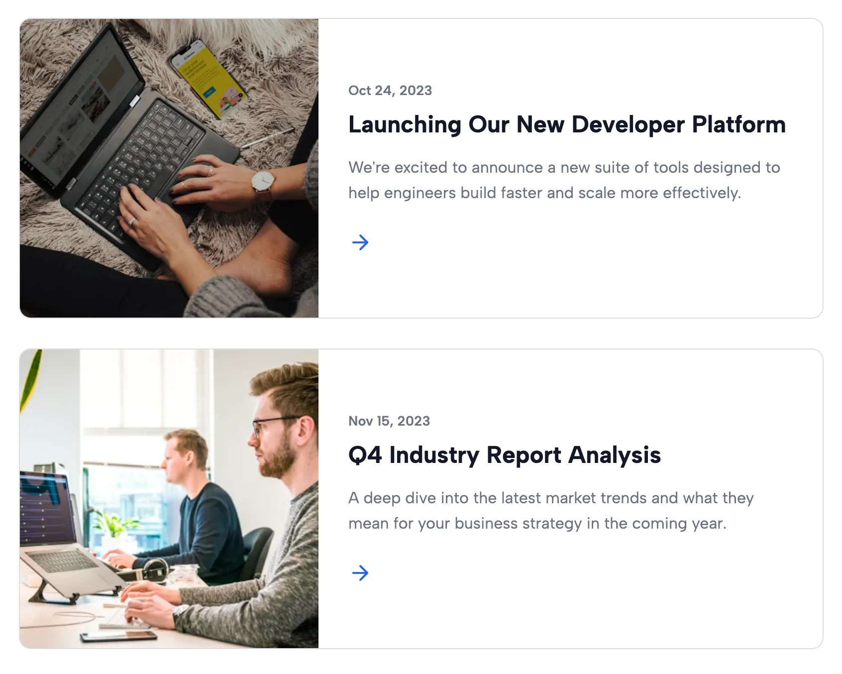 News List with Arrow Links